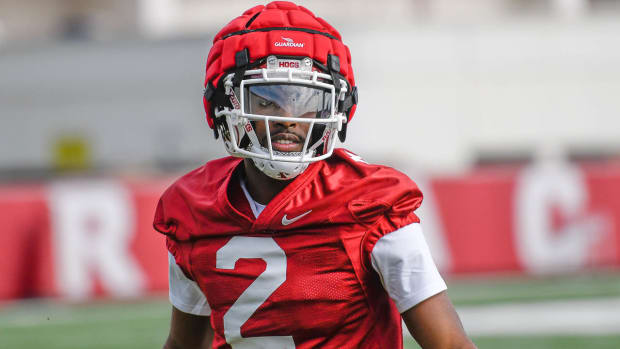 Razorbacks' cornerback Dwight McGlothern on the field at Thursday afternoon's practice.